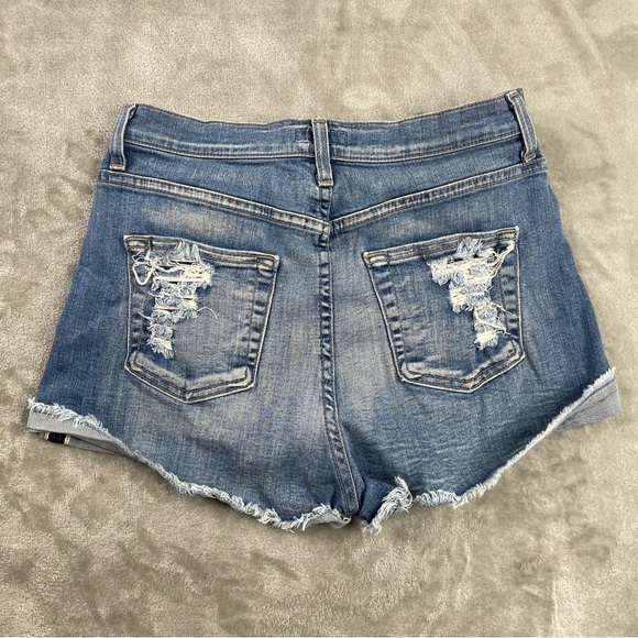 Bebe Classic Blue Distressed Ripped Jean Shorts Size 28 - Picture 3 of 9